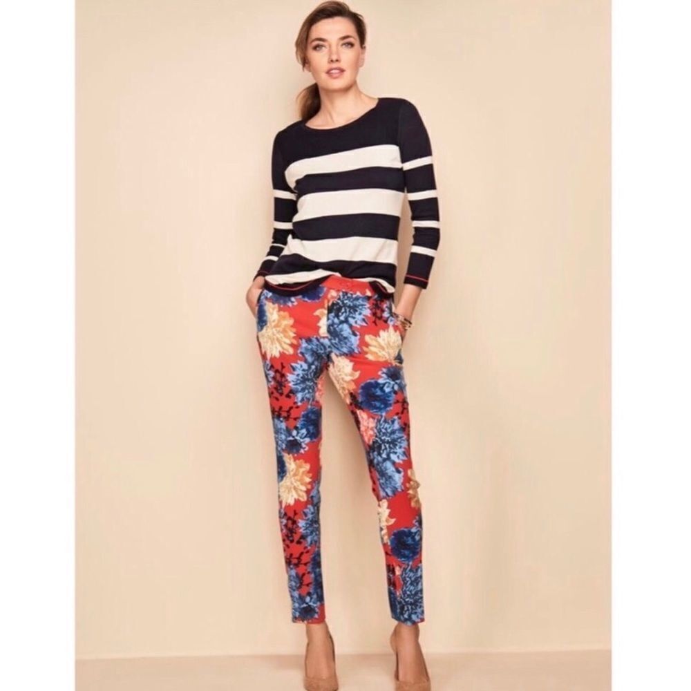Talbots‎ Bright Floral Chatham Side-Zip Ankle Pants Petite 10 EUC